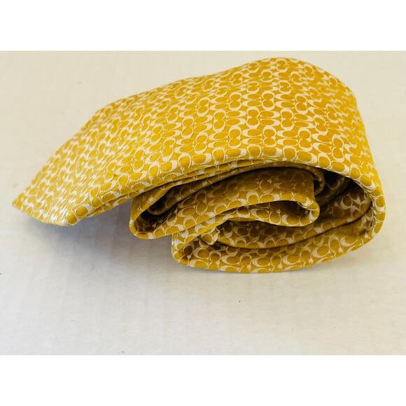 COACH Logo Design 100% Silk Yellow Gold Necktie Tie- Made in Italy - Picture 2 of 10